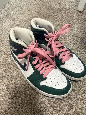 Nike Women's High-Top Jordans in Green, White & Pink